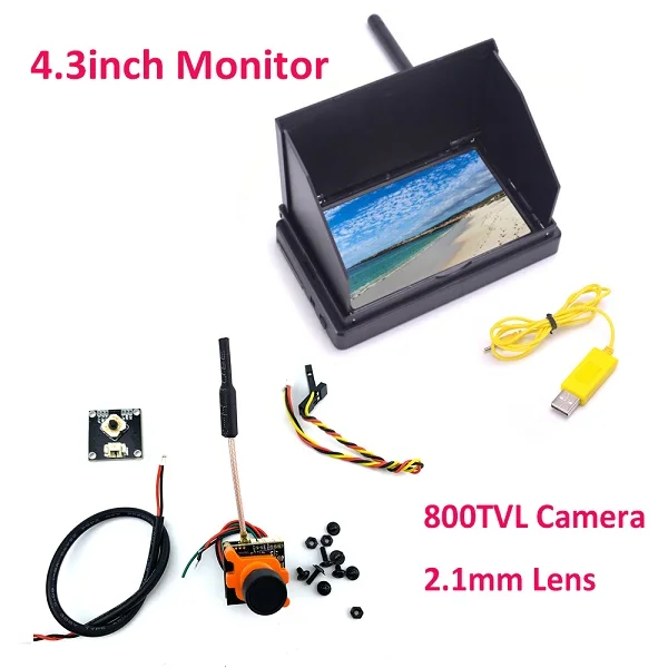 4,3 дюймов 480x22 беспроводной монитор Мини 800TVL FPV CCD камера 2,1 мм объектив NTSC/PAL с OSD и передатчиком 48CH для радиоуправляемого дрона - Цвет: Monitor and Camera