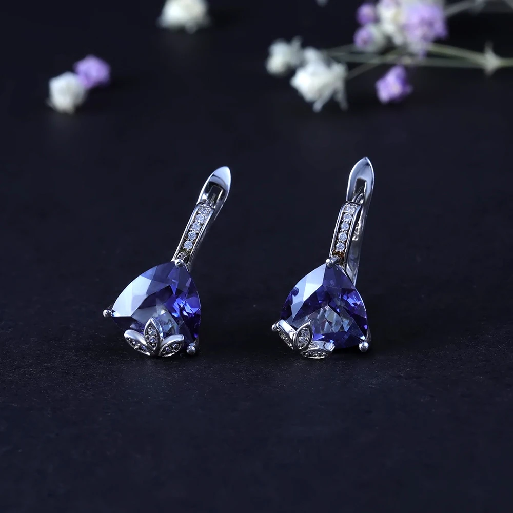 GEM'S BALLET Natural Iolite Blue Mystic Quartz Ring Earrings 925 Sterling Silver Triangle Gemstone Jewelry Set For Women | Украшения и