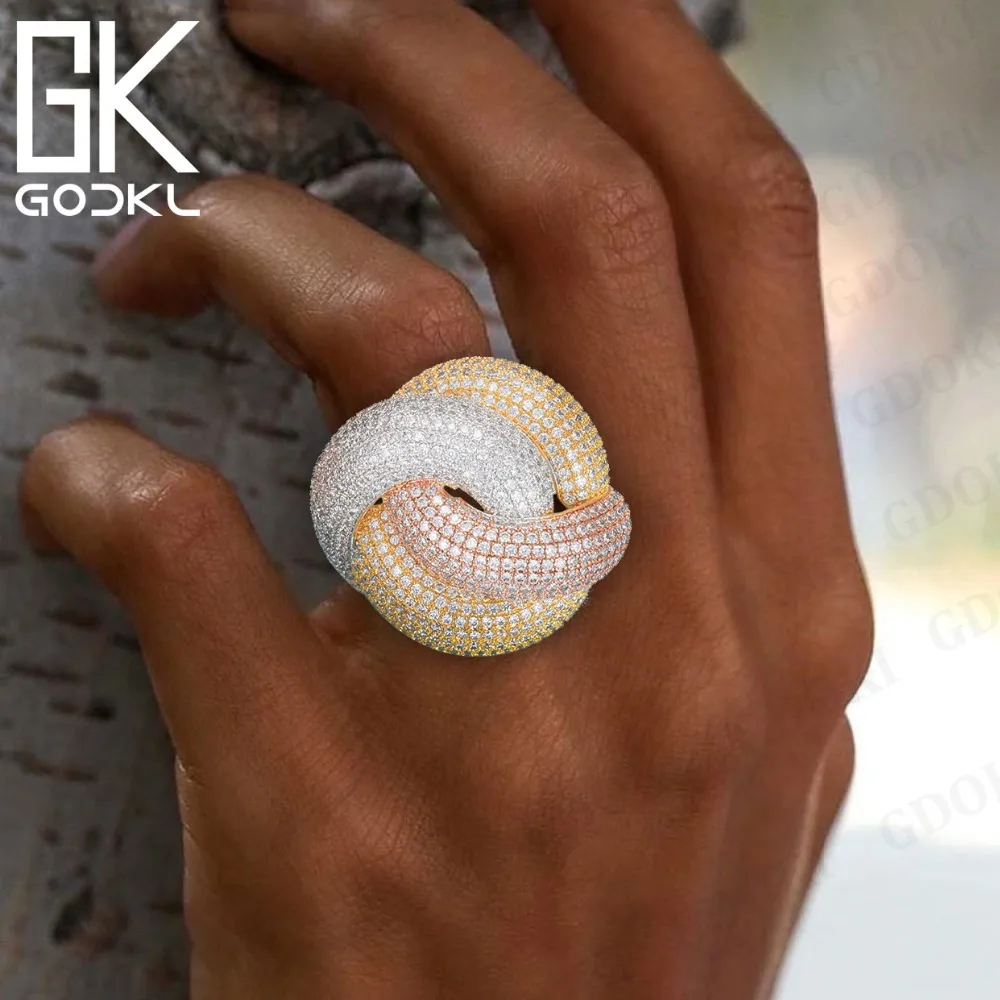 

GODKI Luxury Tricolor Cubic Ziron Engagement Dubai Nigerian Bridal Statement Finger Rings For Women Wedding Trendy Jewelry 2022