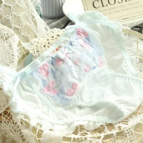 Japanese cute girl women flowers bow low waist underwear embroidery lace seamless lady briefs culotte femme majtki thong panty | Женская