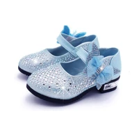 princess kids leather shoes for girls wdding party wear glitter sequin children high heel girls shoes butterfly knot dance shoe