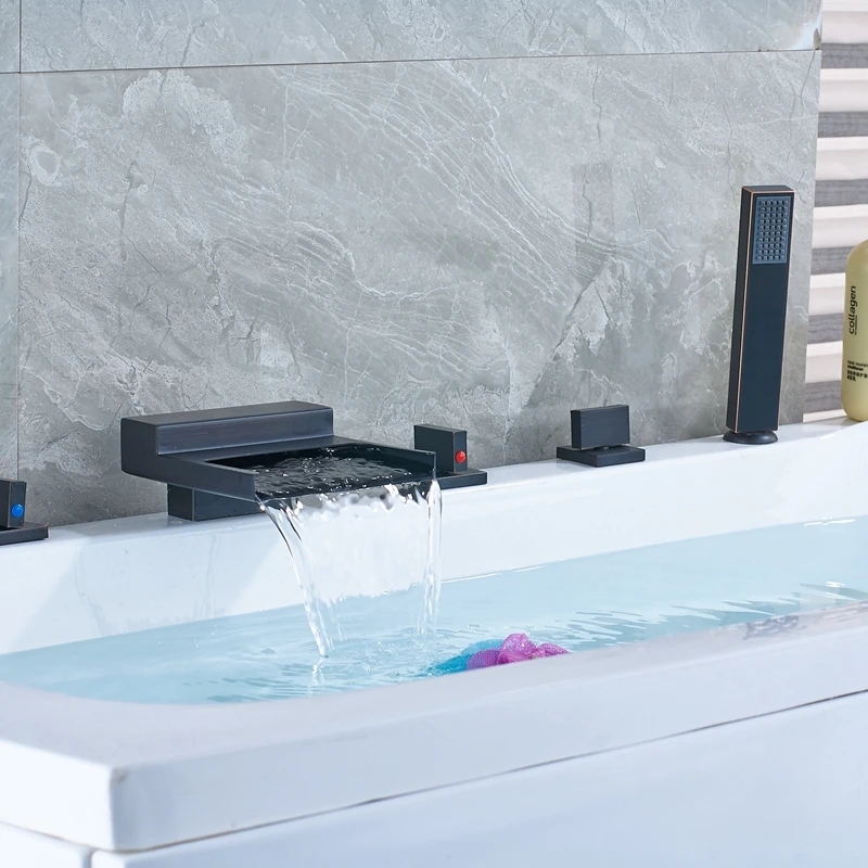 Современные Три ручки масло втирают Бронзовый Смеситель для душа 5 шт. бортике