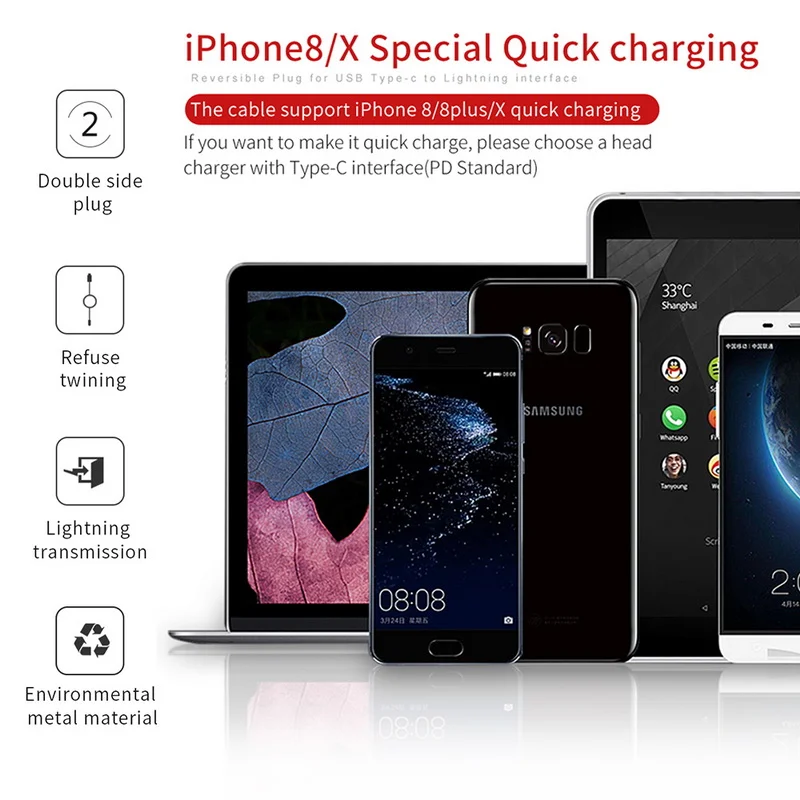 ROCK type C PD кабель для USB 8-контактный быстрой зарядки iPhone X 8/8 Plus Кабель передачи