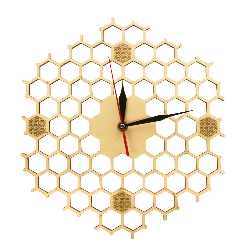 Honeycomb Inspired Wooden Wall Clock With Non Ticking Silent Sweep Minimalist Clock Hexagonal Kitchen Wall Decor Bee Lovers Gift