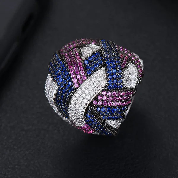 Blue Red GODKI Monaco дизайнерские Роскошные скрученные линии геометрические кубические циркония Обручальные Дубай Naija Свадебные кольца ювелирные изделия наркомания - Цвет основного камня: Blue Red