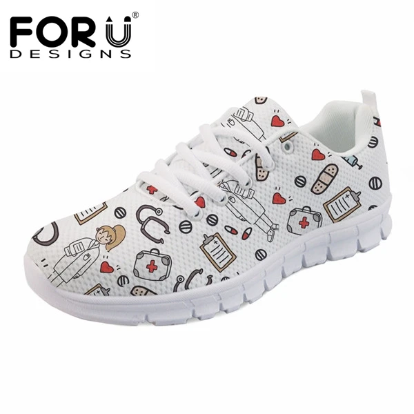FORUDESIGNS/женские кроссовки для медсестры; Повседневная прогулочная обувь для девочек с милым фиолетовым принтом; обувь на плоской подошве для студентов; Zapatos tenis feminino - Цвет: H10557AQ