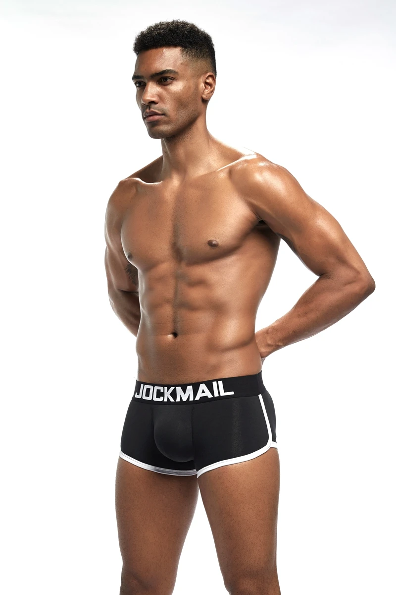 JOCKMAIL, 2 шт./лот, для движения, с подкладкой, мужское нижнее белье, боксеры, спереди, для бедер и ягодиц, сексуальные, для геев, пуш-ап, чашка, усиление выпуклости, белый, черный