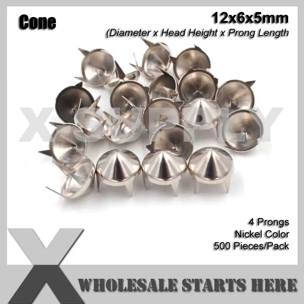 12x6x5mm Панк DIY Английский Великобритания 77 круглый конус шпильки в серебряном цвете с 2 зубцами(более 20 лотов получите скидку 40%) используется для кожаного ремесла - Цвет: 12x6x5mm