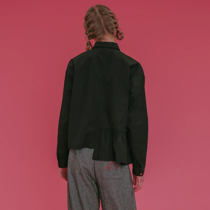 Женская хлопковая рубашка с короткими сердечками и пуговицами Harajuku Черная