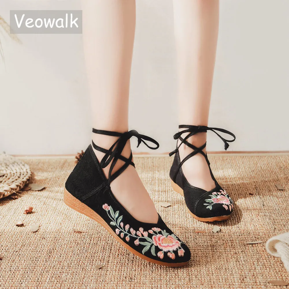 Женские балетки Veowalk из мягкого хлопка на плоской подошве Элегантные