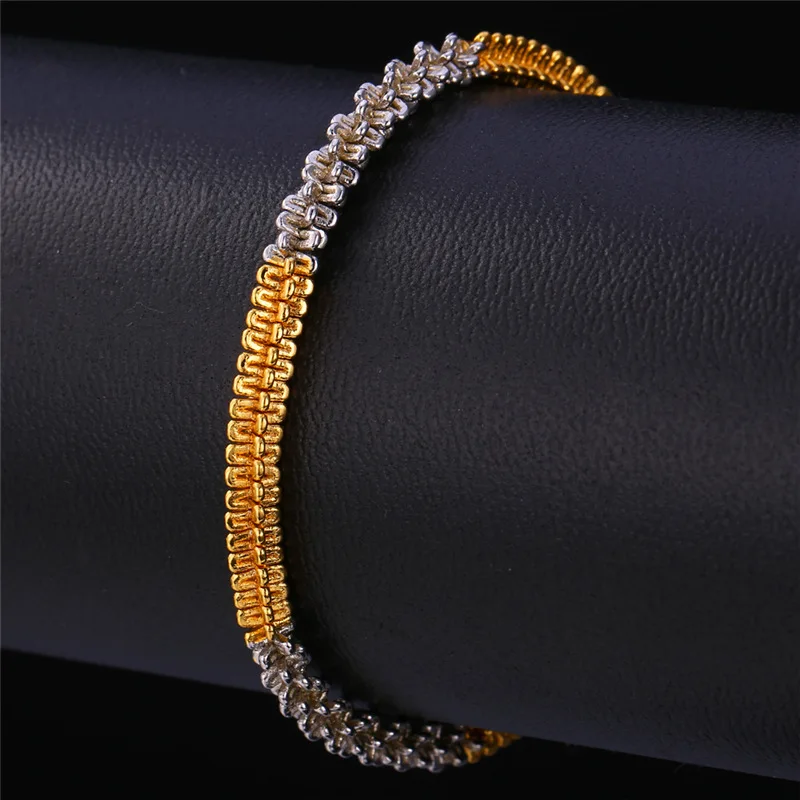 Kpop двухцветные браслеты с цепочкой для мужчин желтого золота новые и подарок H243 |