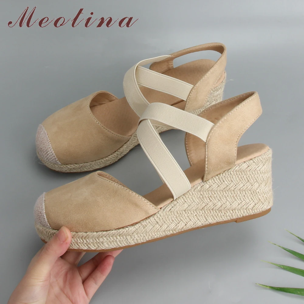 

Meotina Women Shoes Espadrille Platform Wedges Sandals Cross Strap High Heels Female Sandals Bohemia Shoes Summer Size 34-43