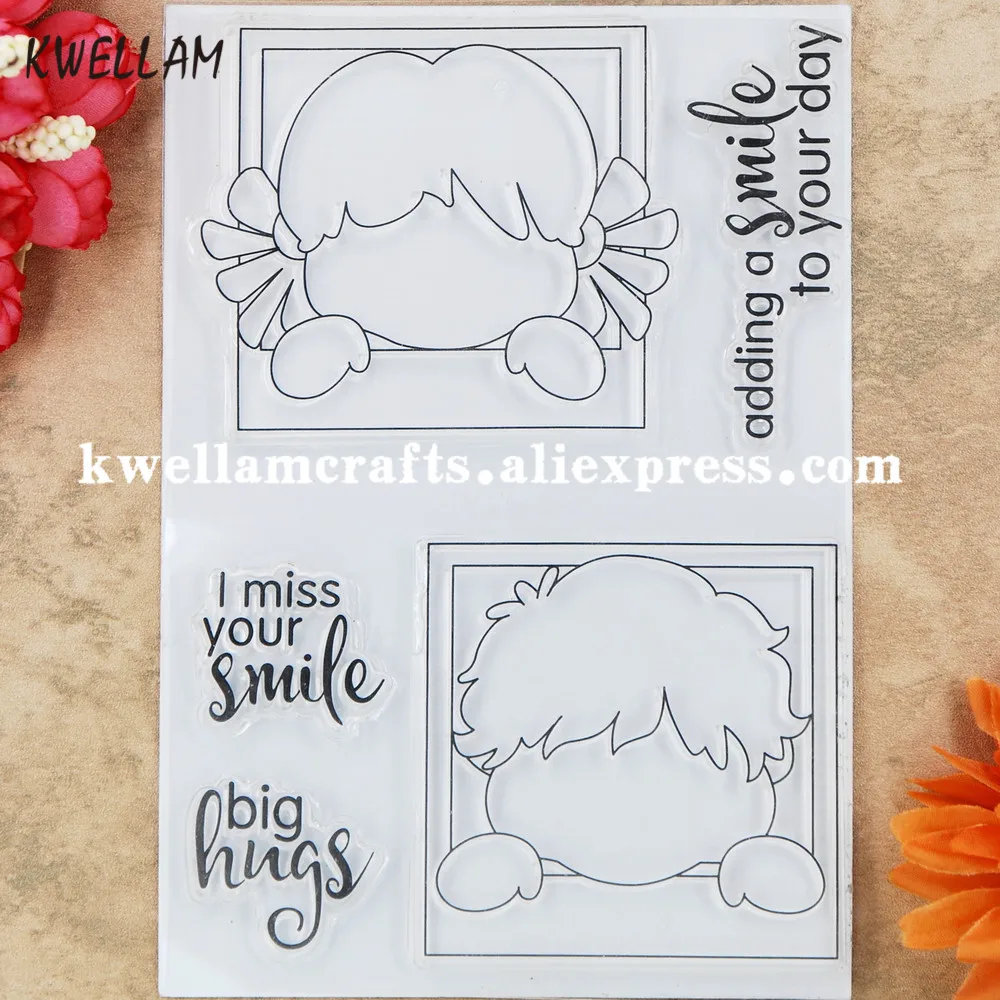 Smile Big Hungs Boy Girl Scrapbook photo cards rubber stamp clear transparent 9052218 | Дом и сад
