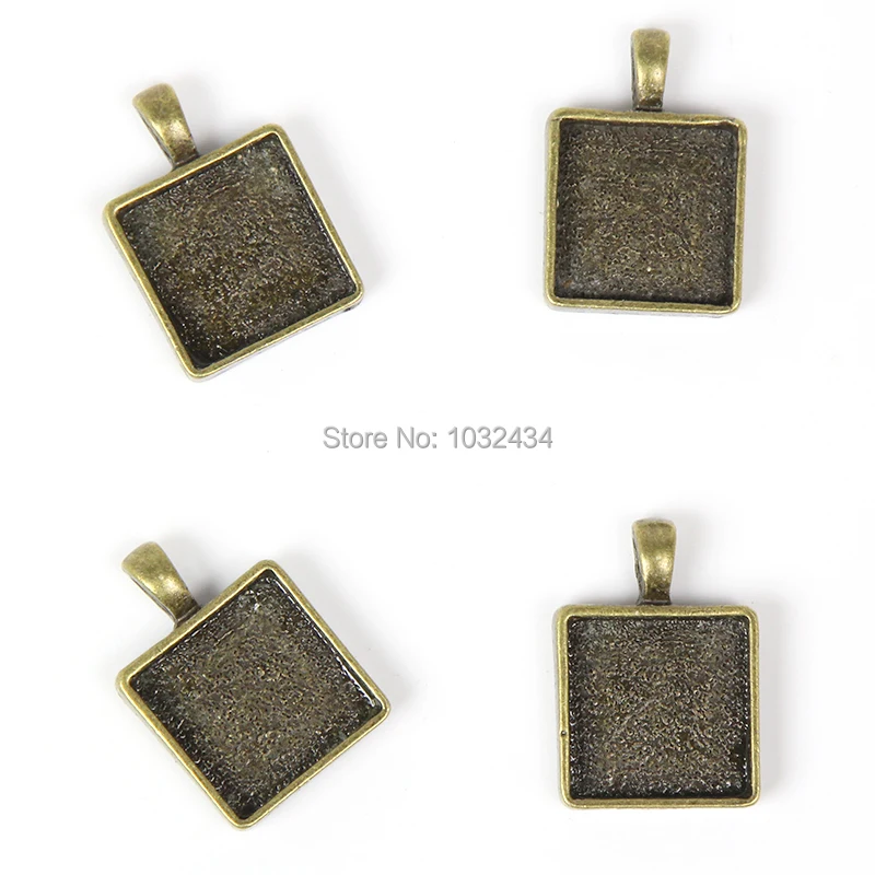 

100pcs/lot Square Cabochon Setting Trays Pendant Blanks 0.7" Heart Pendant Trays Antique Bronze Color - 18mm Blank Setting