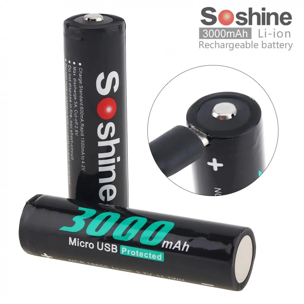 2 шт./лот Soshine NCR 18650 литий ионных батарей 3 7 V 11.1WH 3000 мА/ч Перезаряжаемые Батарея для