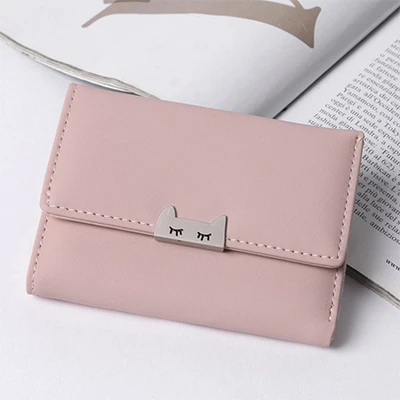 Pink Женский мини-кошелек с мультяшным котом, студенческий мини-кошелек на застежке, кошелек в Корейском стиле с металлическим зажимом, держатель для кредитных карт, Шикарный кошелек - Цвет: Pink