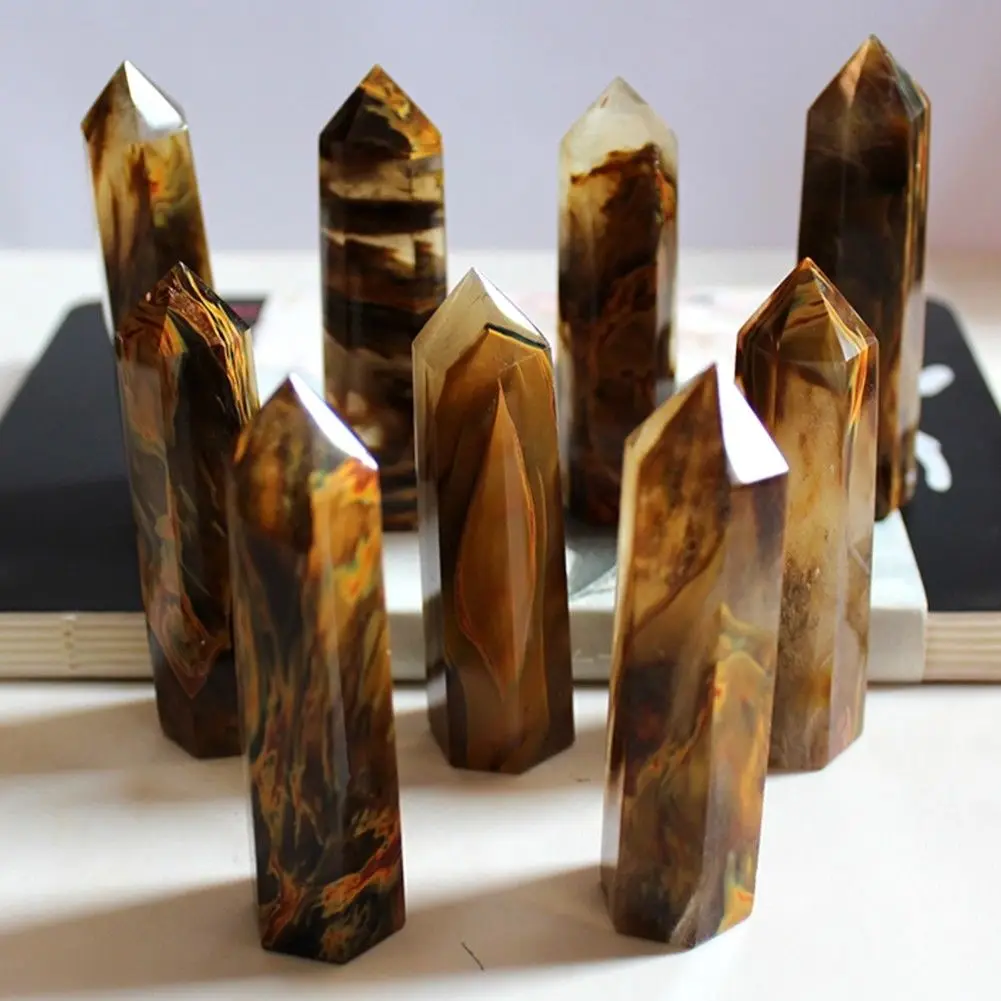 Редкая натуральная желтая Лемурийская Хрустальная грубая колонна Полированные