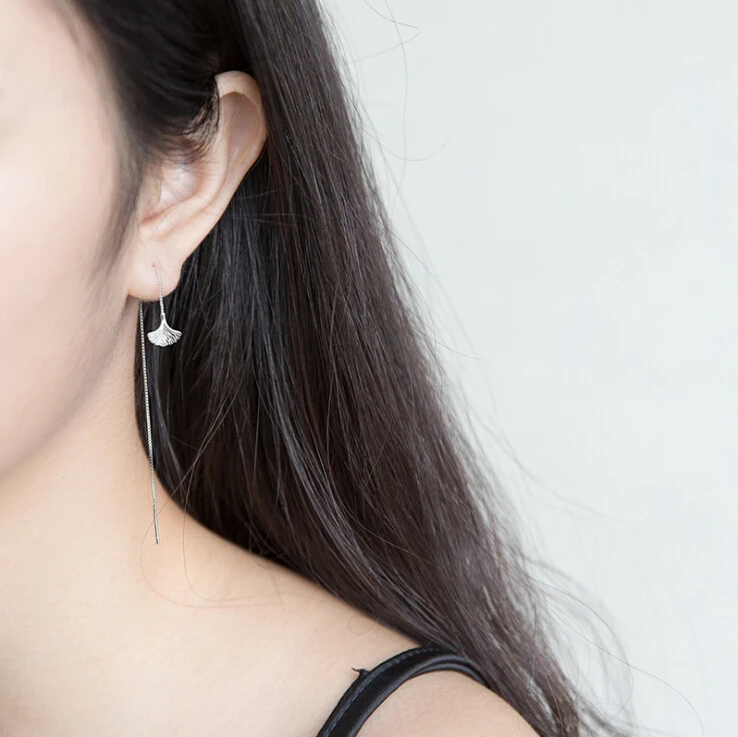 Длинные висячие серьги гинкго билоба Серебряное устройство вдевания нитки A1679 |