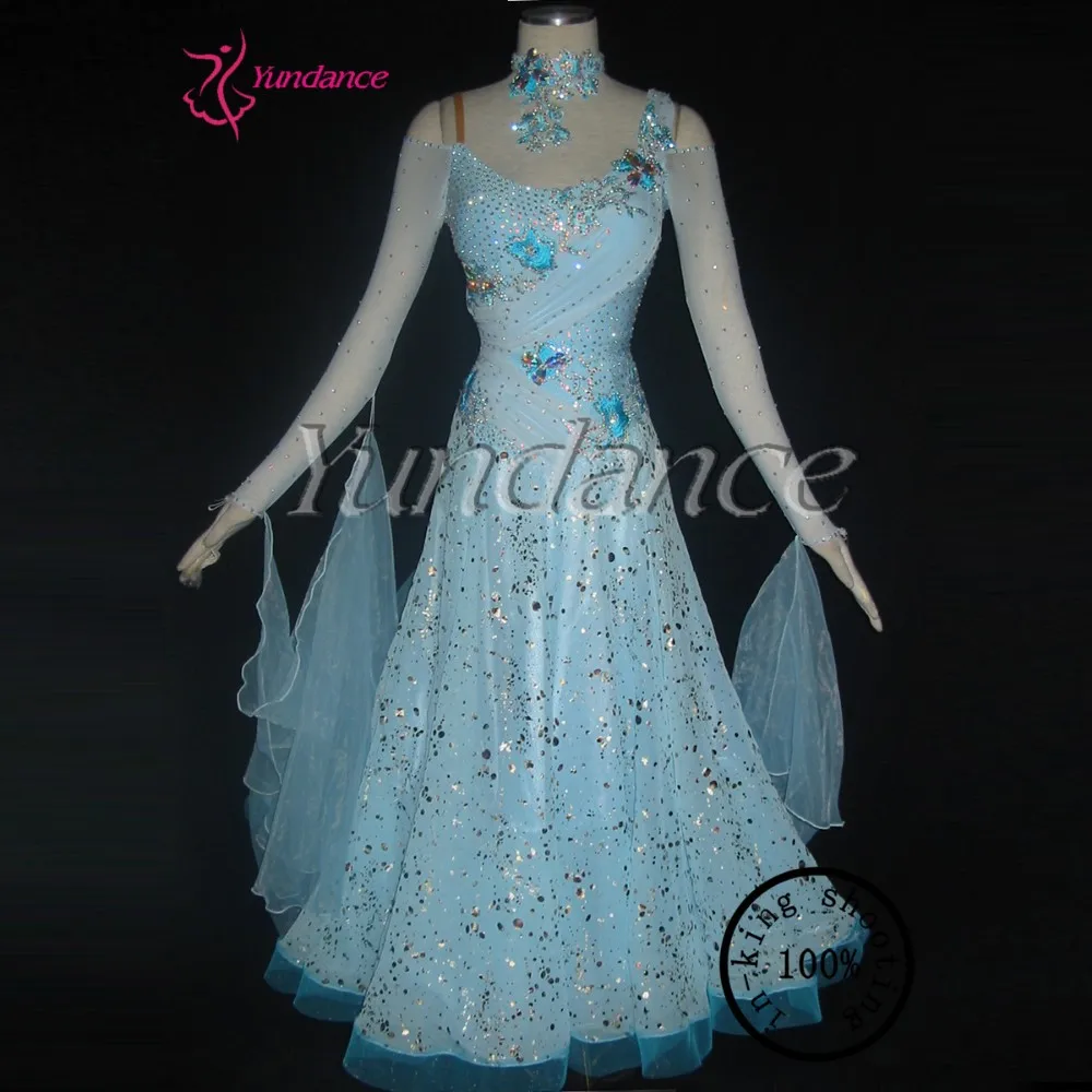 

blue ballroom waltz dance dress with sequins B-10265