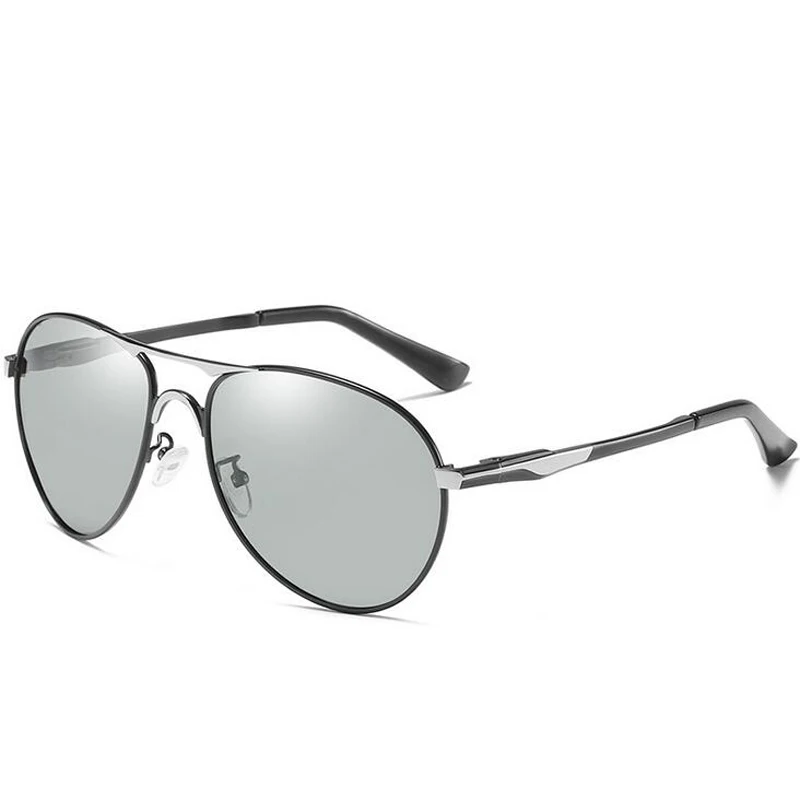 gray silver frame Фотохромные солнцезащитные очки с кошачьими глазами, Мужские поляризационные солнцезащитные очки в стиле ретро, авиационные очки ночного видения для мужчин, очки-хамелеон - Цвет линз: gray silver frame