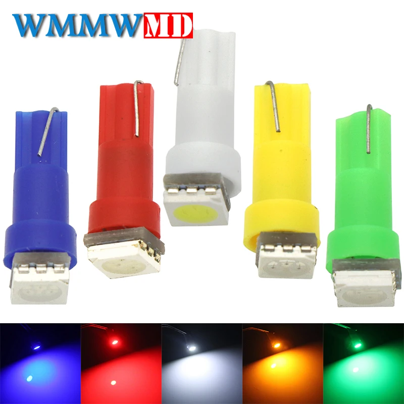 

10 T5 5050 1SMD клиновидный светодиодный светильник для приборной панели Белый Красный Синий Зеленый Желтый Розовый Автомобильный светильник дл...