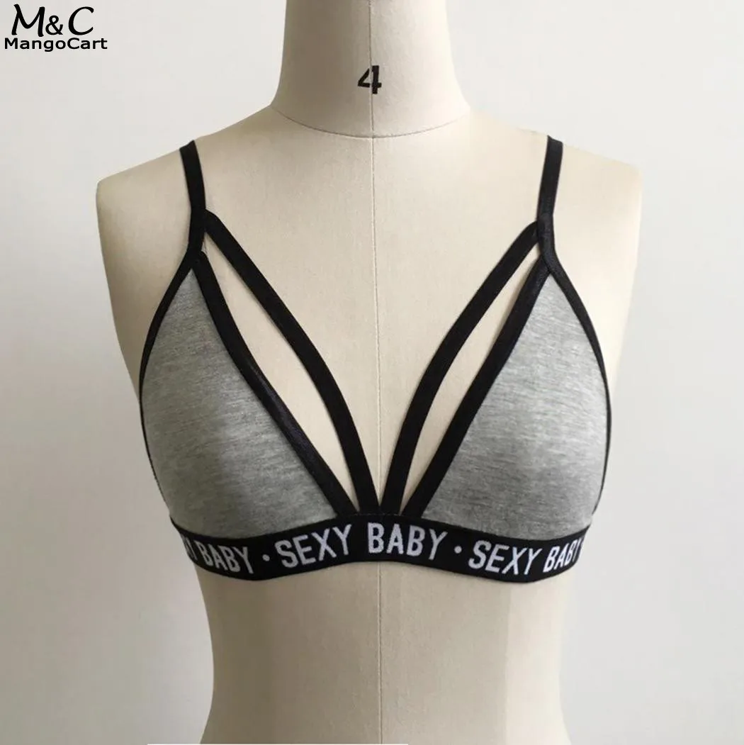 Sexy Bra Women Bralette 2018 Elastic Strap Patchwork Letters Print Crop Tops Bras for 4 Colors |