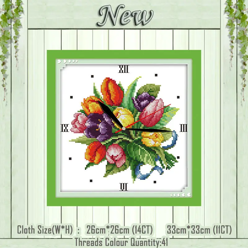 Tulip clock face Роза красочные цветы часы лицо diy живопись Счетный принт на холсте DMC 11CT 14CT наборы для вышивки крестом наборы для рукоделия вышивка - Цвет: Tulip clock face