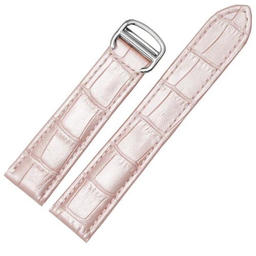 Pink Silver PEIYI ремешок для часов из натуральной кожи ремешок для часов 18 мм/20 мм/22 мм браслет для Для мужчин/Женская заменить ремешки для Cartier Tank Solo - Цвет ремешка: Pink Silver