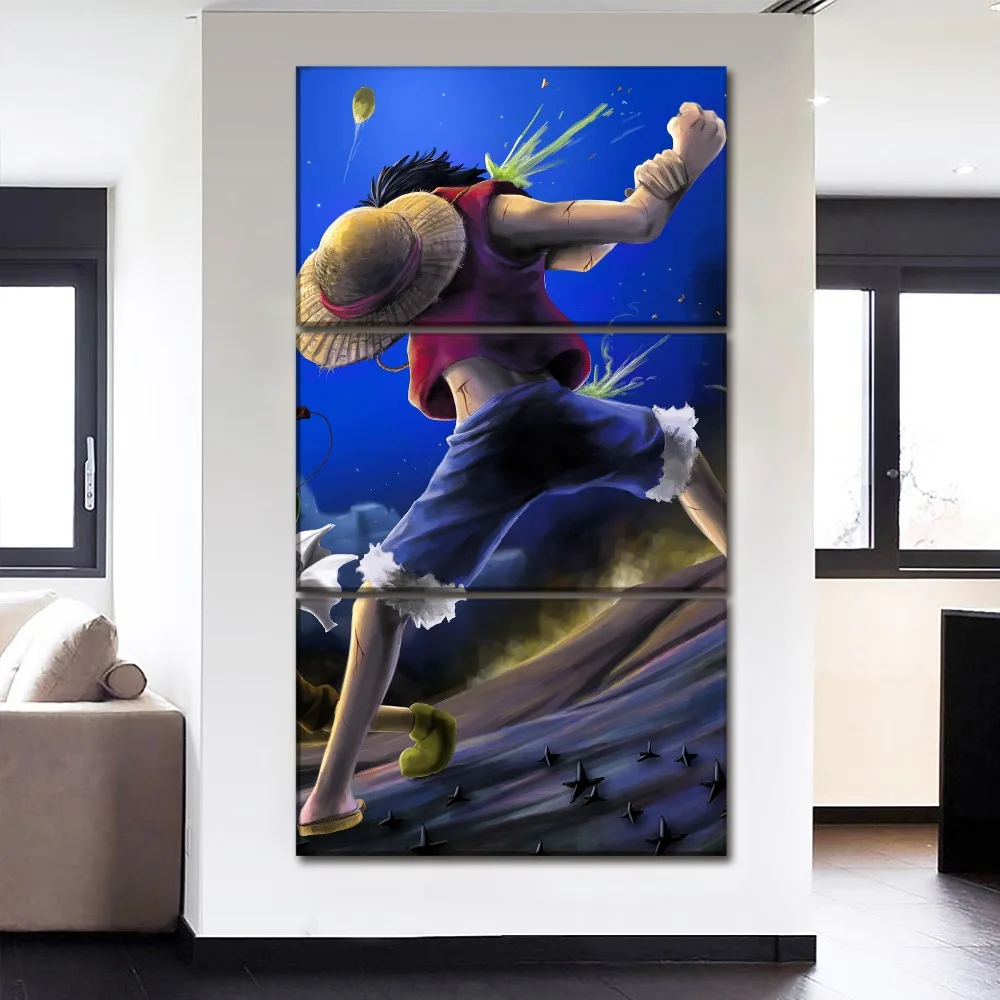 

Wall Art Modular Canvas Pictures Frame 3 Pieces Anime Monkey D. Luffy One Piece Painting Home Decor Living Room Prints Poster