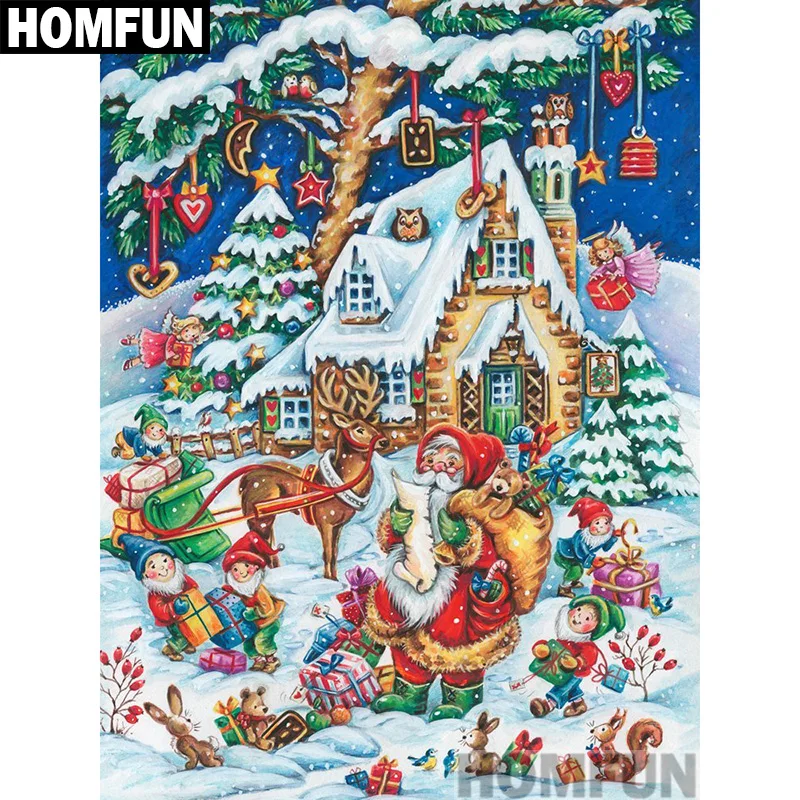 Алмазная 5D Вышивка HOMFUN сделай сам полноформатная картина Рождественский подарок
