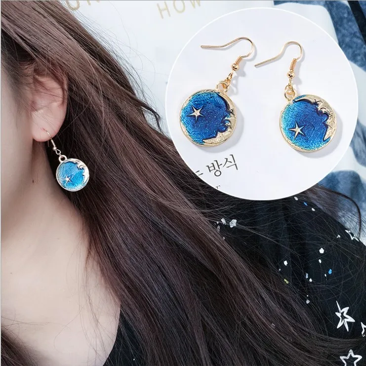 style-8 Японская и корейская мода голубая космическая Вселенная Звезда Луна Серьги планета асимметричные серьги женская серьга рождественские подарки - Окраска металла: style-8