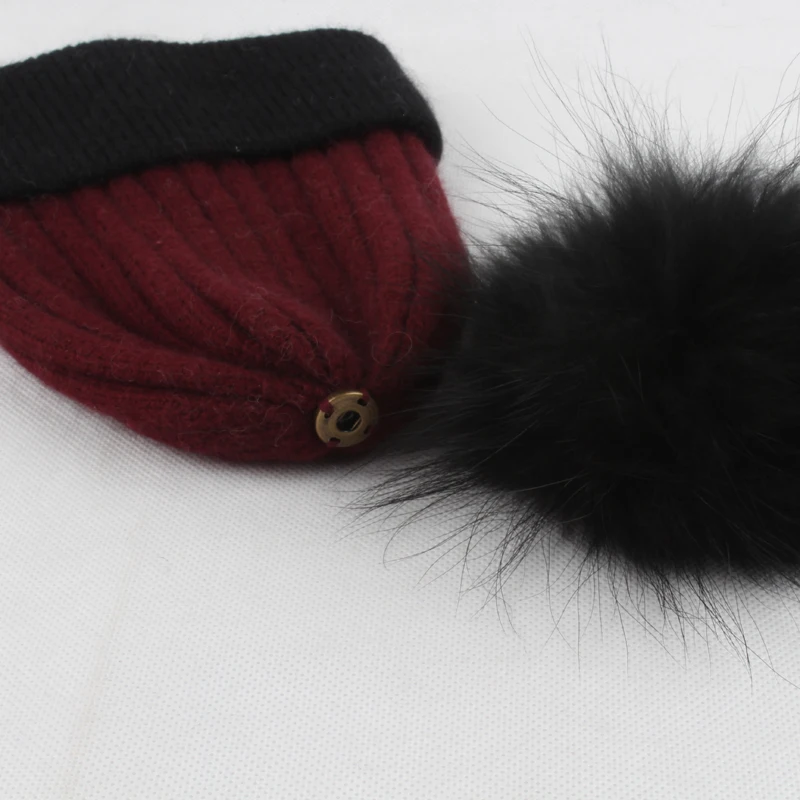 Зимние шерстяные шапки для женщин шапка с меховым помпоном женская трикотажная