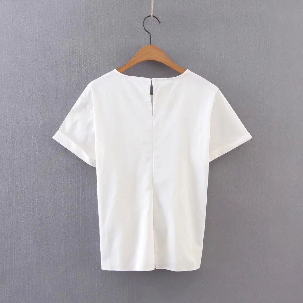 2017 Модные женские рубашки со шнуровкой и круглым вырезом блузки с коротким