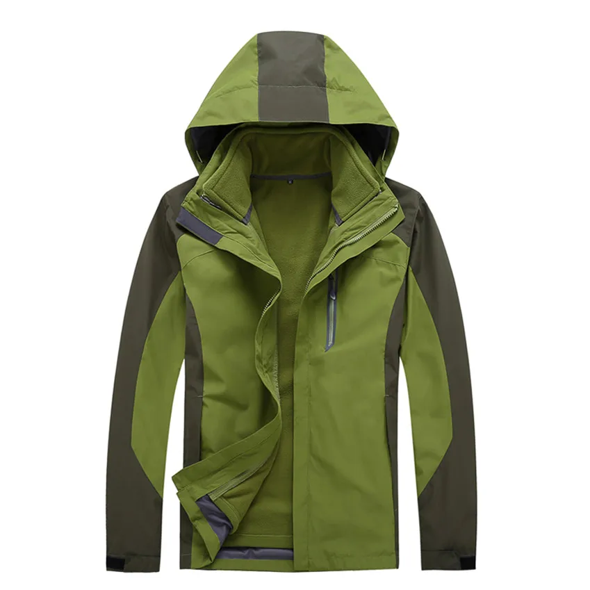 Men Army Green Зимние флисовые походные куртки для мужчин и женщин из 2 предметов, теплые спортивные ветровки для катания на лыжах и кемпинга VA515 - Цвет: Men Army Green