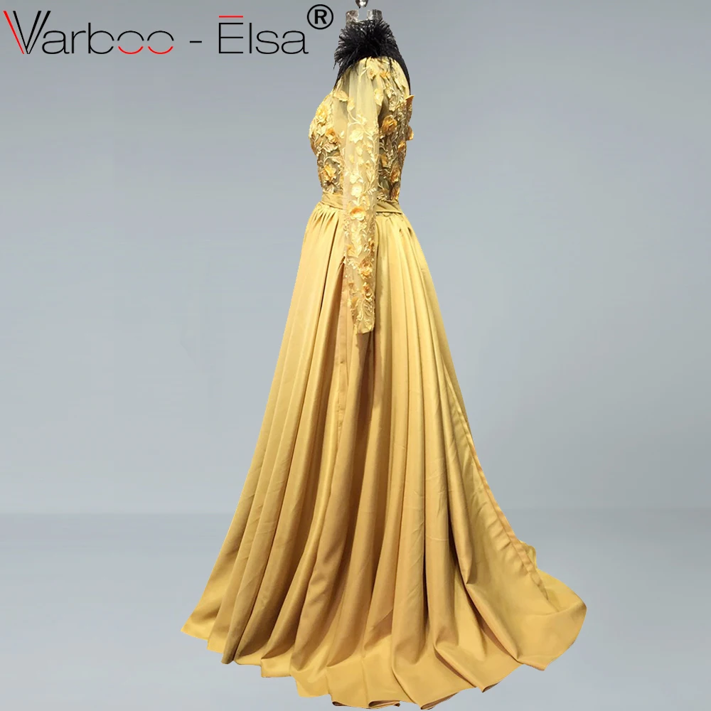 Женское вечернее платье с длинными рукавами VARBOO_ELSA желтое кружевное