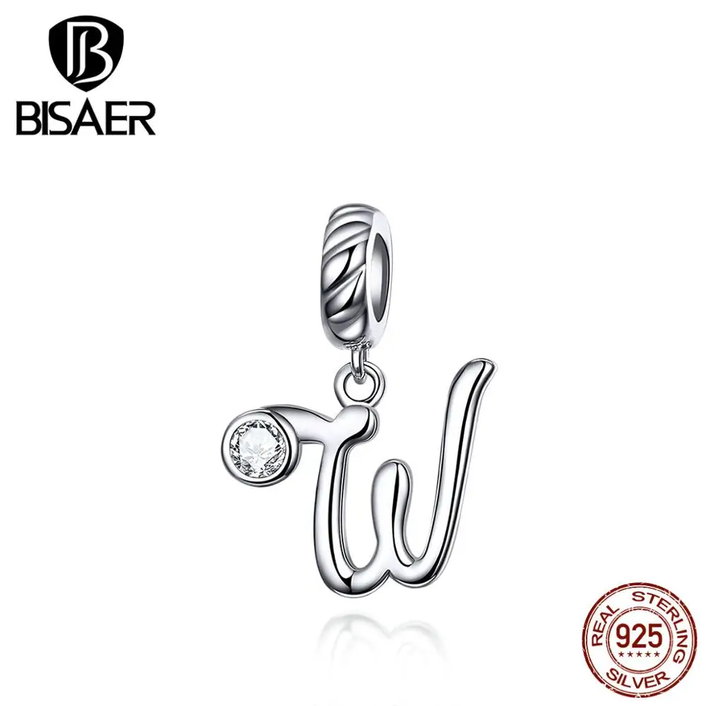 BISAER, новинка, 925 пробы, серебро, 26 букв, амулеты, A-Z, алфавит, подвески, начальный браслет, ожерелье для рукоделия, ювелирных изделий GXC1183 - Окраска металла: GXC1183-W