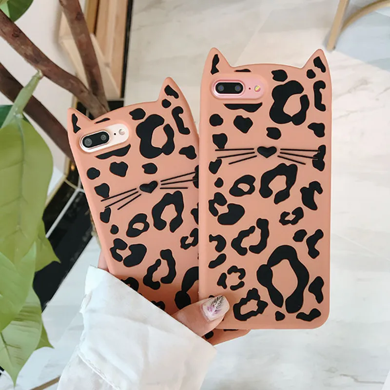 

Fashion 3D Cute Cartoon Leopard Cat Ear Soft Silicone Case For Apple iPhone XR XS MAX X 10 7 8 6 6S Plus Full Cover Coque Fundas