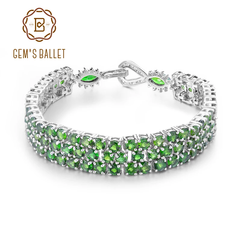 Женский балетный браслет GEM'S BALLET натуральный хром диопсид серебро 925 пробы с