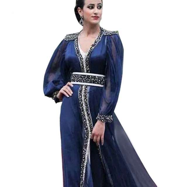 Robe De Soiree изящный, темно-синий с длинным рукавом Кафтан для выпускного Дубайский мусульманский, арабский Пышное шифоновое платье для матери невесты - Цвет: same as pic