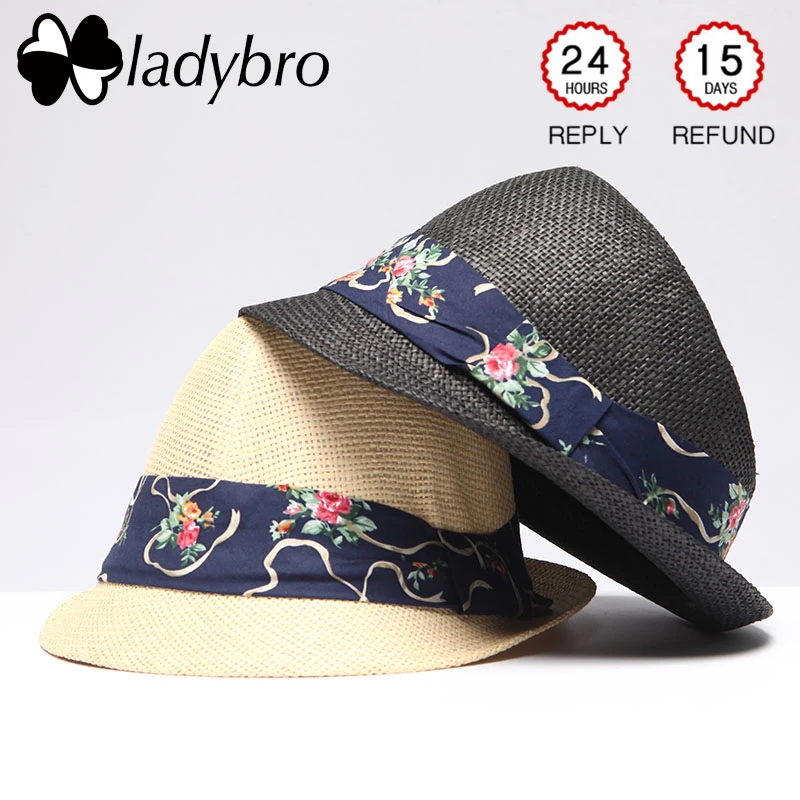 

Ladybro Brand Women Sun Hat Casual Panama Cap Ladies Beach Straw Hat Summer Jazz Fedora Bucket Hat For Female Ribbon Visor Cap