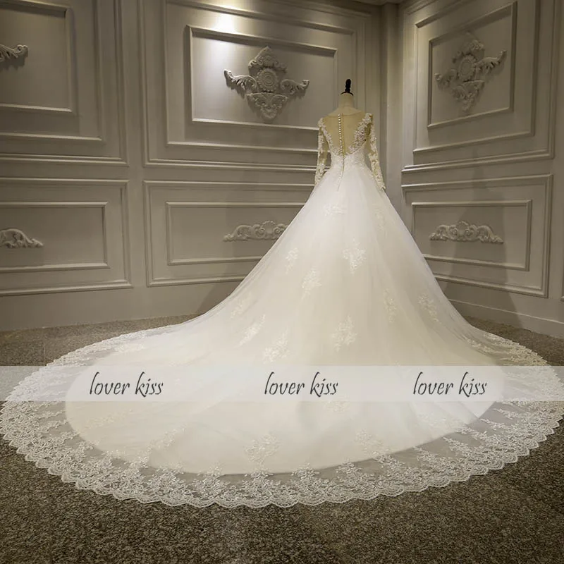 Lover Kiss Vestido de casamento прозрачное свадебное платье с длинными рукавами Роскошный вышитый бисером кружева для невесты свадебные бальные платья Vestido De Noiva