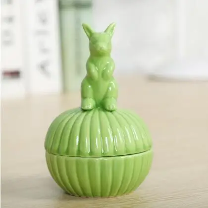 green rabbit Керамика животного ювелирные изделия банку серьгу Цепочки и ожерелья ящик для хранения аксессуаров Керамика Свадебные украшения Шоколад сахарница 04350 - Цвет: green rabbit