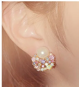 2018 Хрустальный жемчуг цветок невесты запонки Клипсы Серьги Ушные манжеты для