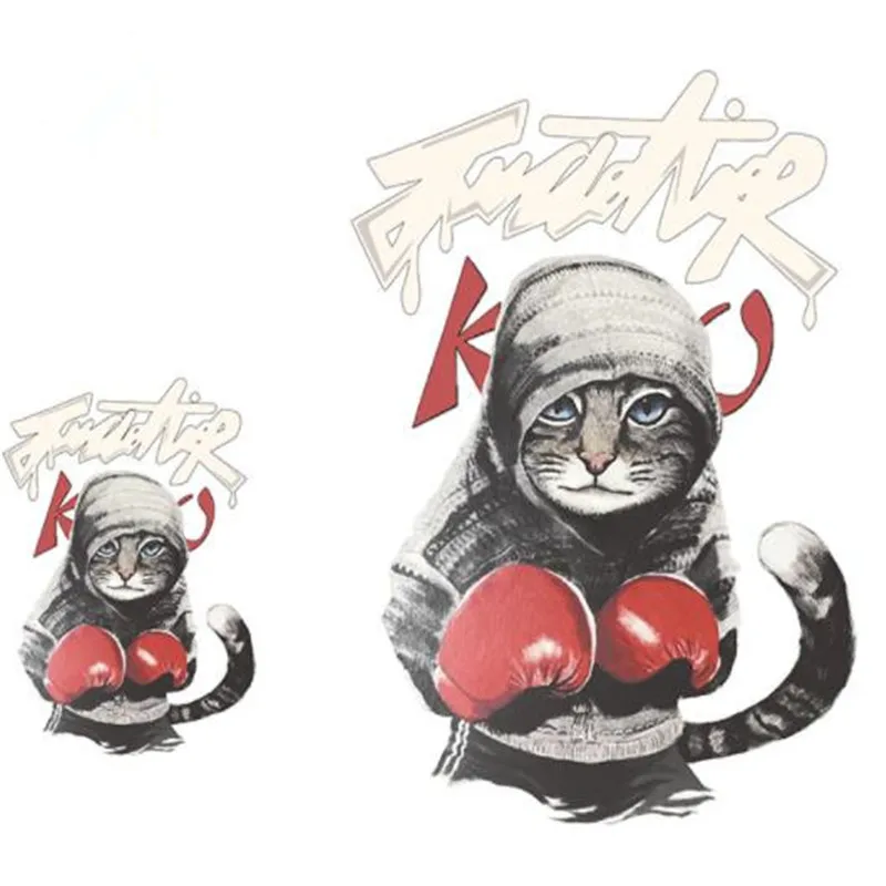 

Boxing cat PVC Fabric Patch deal with it Clothes Heat Transfer Printing T shirt girl iron on patches for clothing women Stickers