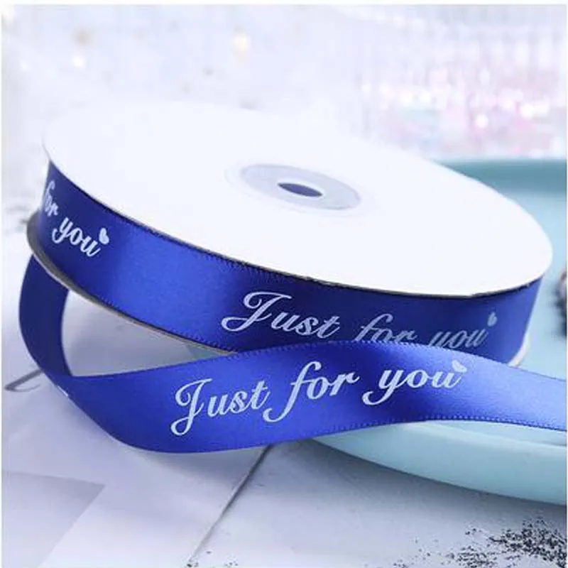 

25MM Royal Blue Just For You Printed Polyester Ribbon for Wedding Christmas Party Decorations Bow Craft Ribbons Gifts Wrapping