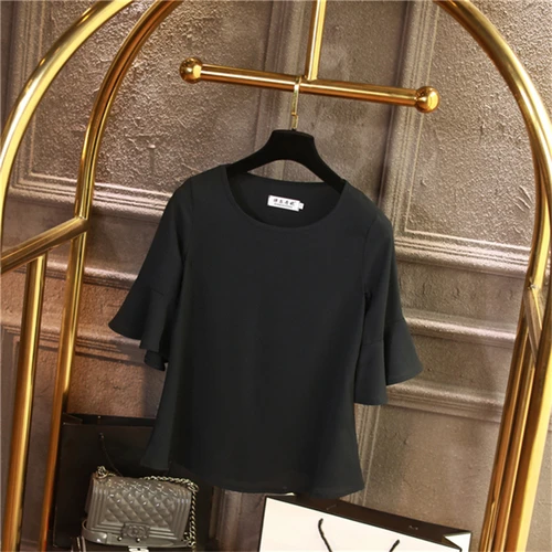 Черный Летние ожирения Шифоновая блузка размера плюс 6XL 5XL Для женщин рукав «фонарик» красивые собственн-cultivati рубашка блузка парадное, тонкое - Цвет: Черный