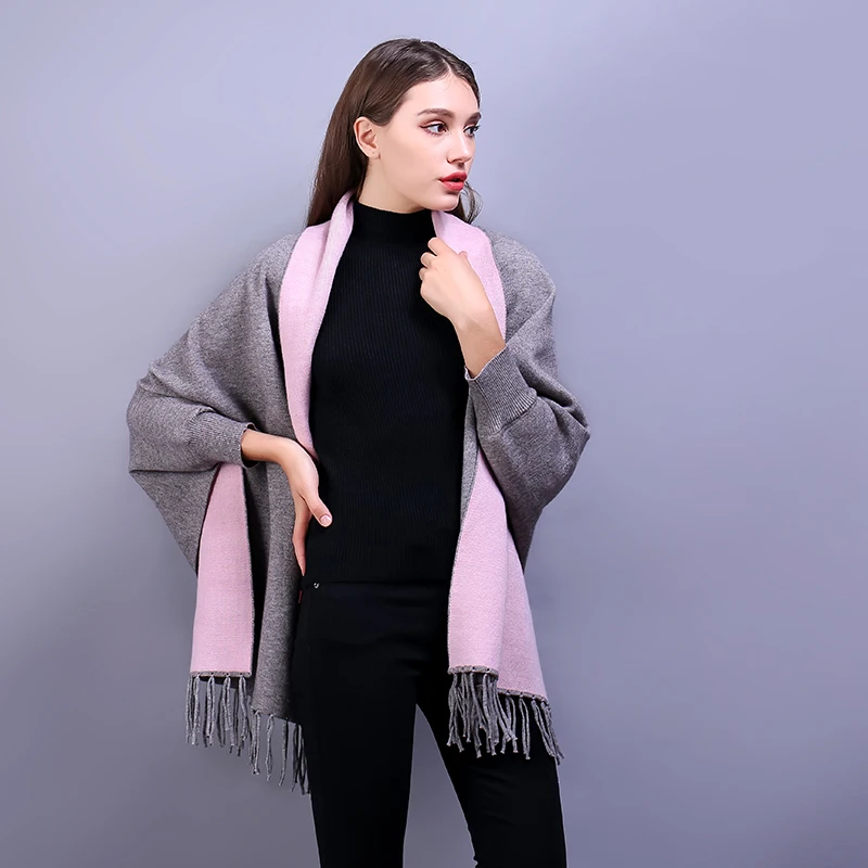 [FEILEDIS]2019 autumn and winter ladies double-sided shawl scarf thick long section with a sleeve cashmere cloak FD101 |