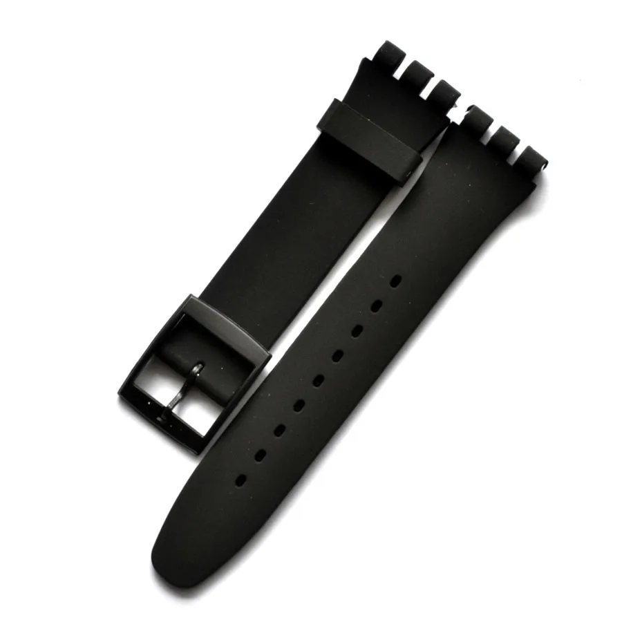High Quality Black White Navy Brown 17mm 19mm 20mm Silicone Rubber Watchband For Swatch Colorful strap plastic buckle | Наручные часы