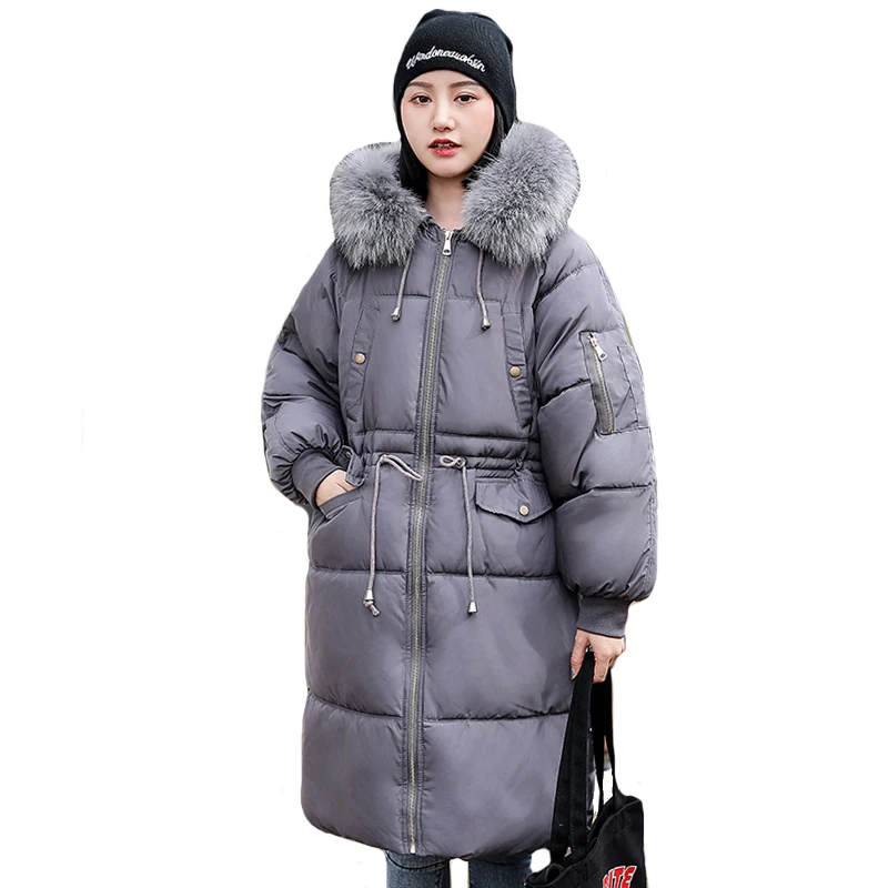 2019 Новое поступление Женская зимняя куртка негабаритная с меховым капюшоном