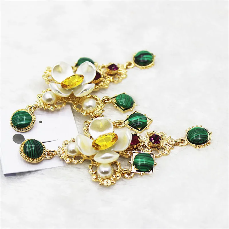 Big Statement Baroque Cross Earrings For Women 2017 New Green Rhinestone Flower Long Fashion Jewelry Christmas Gift | Украшения и